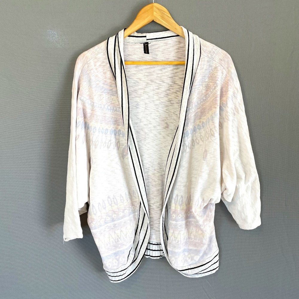 CASA LEE Womenβs Small White Coccoon Bat Wing Open Front Cardigan Southwestern